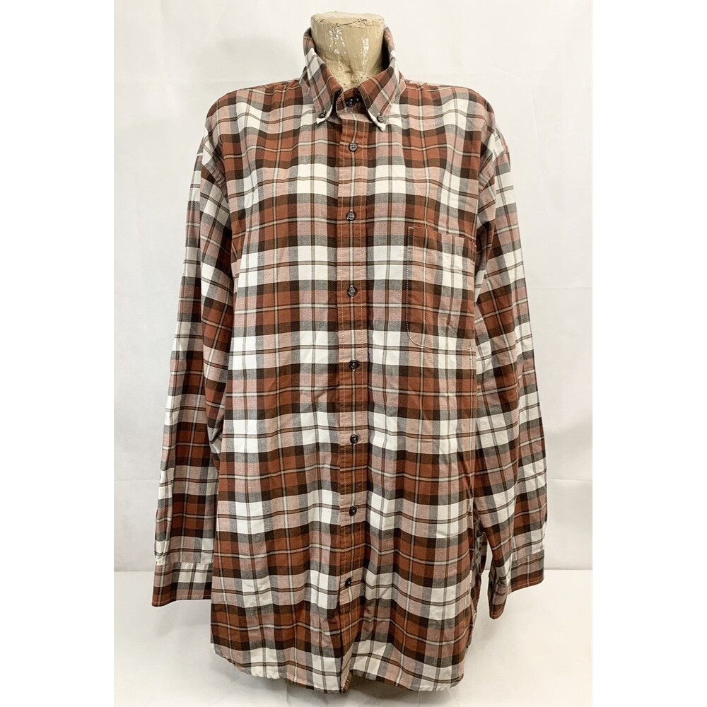 Men’s St. John's Bay Shirt Size 2XL Tall 2XLT 29” Button Down Collar Brown White